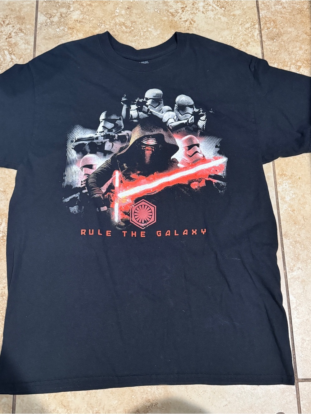 Star Wars Black Tee with Red Lightsaber & White Stormtroopers Graphic
